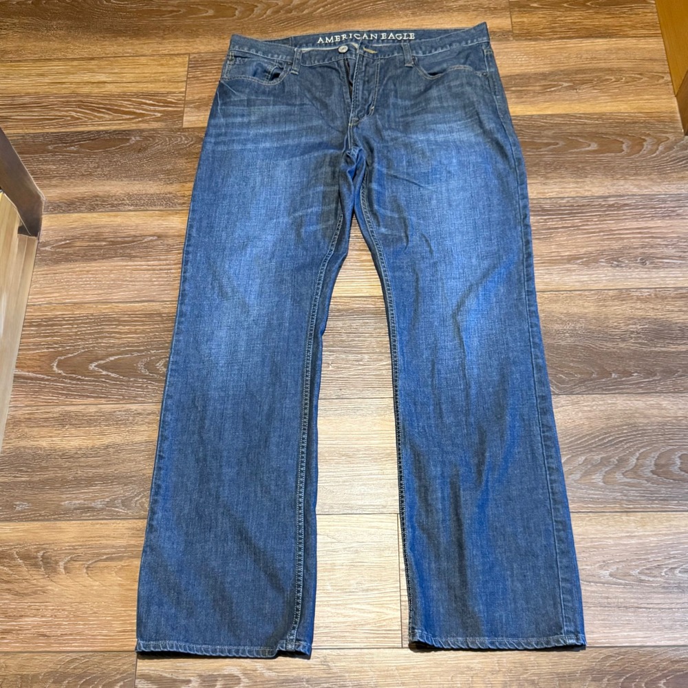 American Eagle Mens Straight Leg Jeans 36x34 Blue Medium Wash 100% Cotton Denim